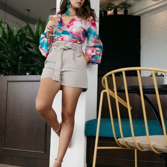 INC LINEN Blend Paper Bag Shorts Large - Picture 4 of 5